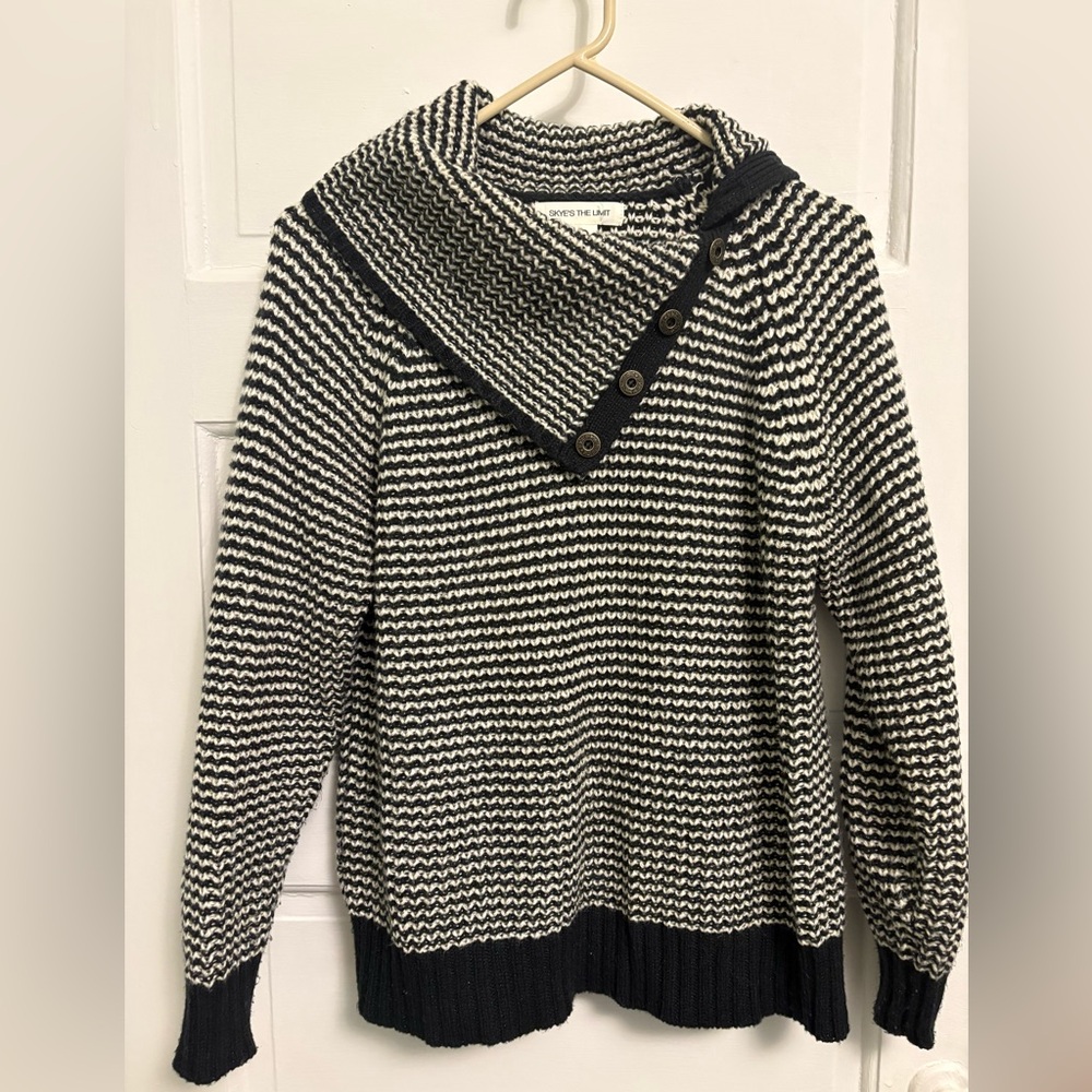 Skye's the Limit Black and White Knit Cowl Neck Sweater
